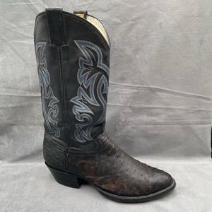 Men's Cowtown USA Black Full Quill Ostrich‎ Round Toe Western Boots Size 9.5D